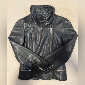 All Saints Charcoal Leather Jacket with Zipper Accents